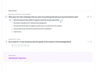 UserEvidence Survey Builder answer b2b b2c builder creator cursor drag and drop flat form hover light mode minimal question simple survey ui userevidence ux web app wysiwyg