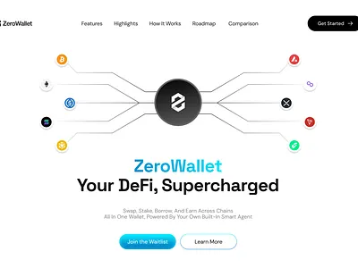 ZeroWallet | Web3 DeFi Wallet Landing Page UI blockchain cross chain crypto wallet dashboard design defi figma fintech landing page design product design saas ui ui ux web3