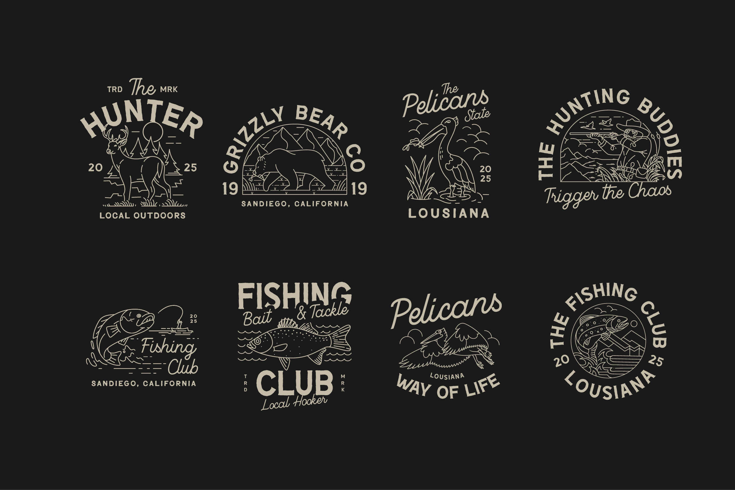 Hunting & Fishing Pack badge design bear bear hunting bird deer design duck camp duck hunting fish fishing fishing club hunting hunting club illustration logo pelicans retro design typography vintage design vintage t shirt