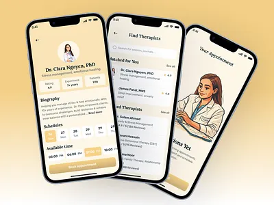 Therapy Appointment App Design app design app ui design appointment app booking app case study creative design design dribbble healthcare app hospital app mental app minimal design minimal ui modern design modern ui product design thera ui ux ux design