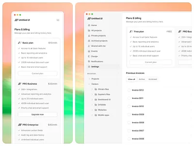 Plans & billing — Untitled UI billing plans pricing product design settings page sidebar ui design