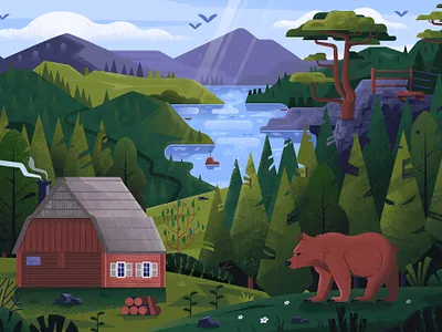 Tara Park Landscape affinity balkans bear flat design illustration landscape mountain national park nature outdoor serbia tara travel vector