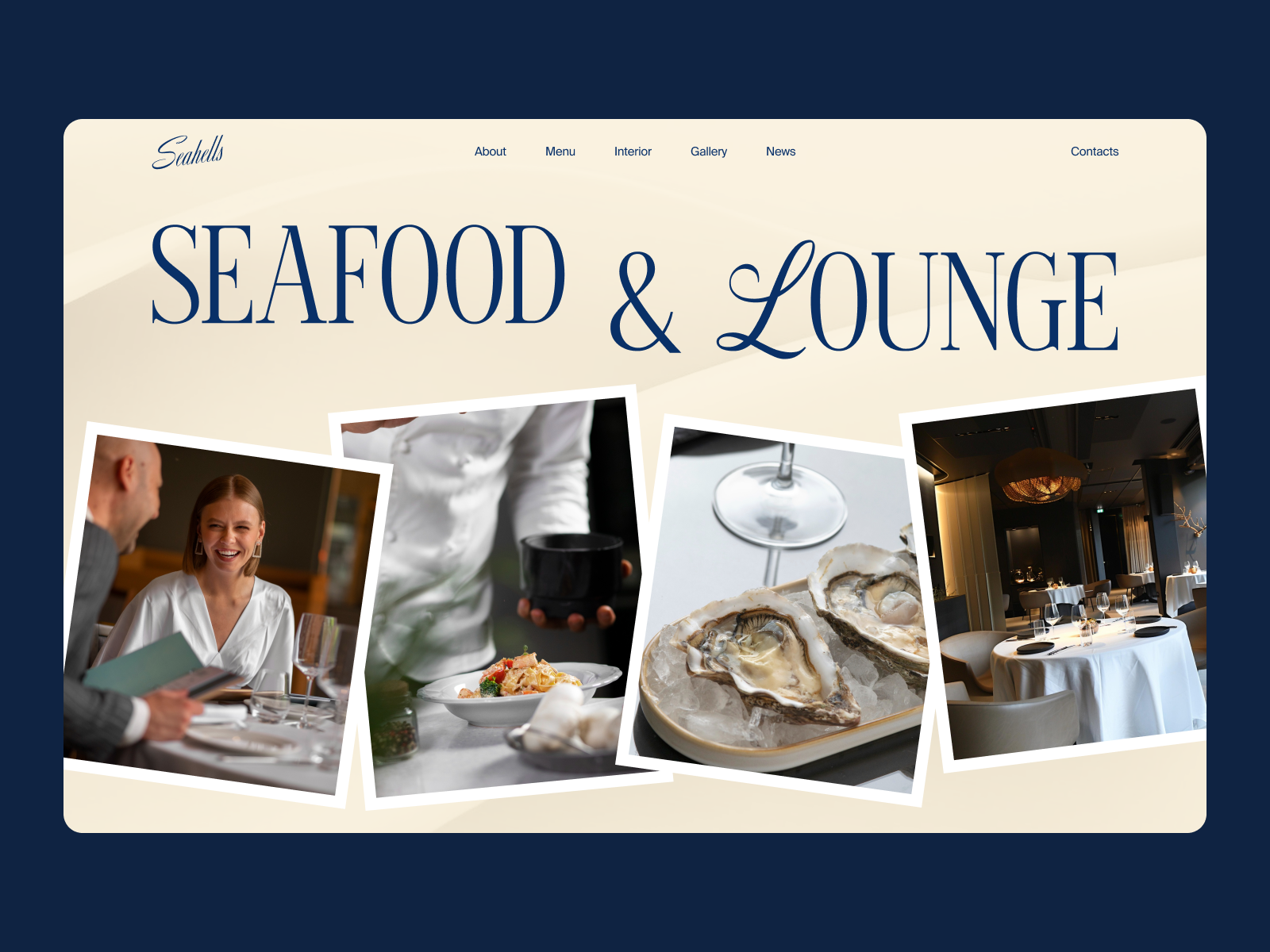 Seashells | Seafood luxury restaurant design concept animation blue design caffee design dining elite restaurant figma food luxury luxury restaurant restaurant sea seafood ui ux uxui web design