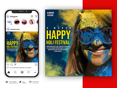 Holi Festival Social Media Posts Template festival flyer religion