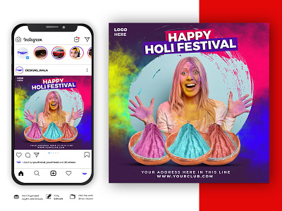 Holi Festival Social Media Posts Template india