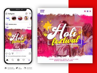 Holi Festival Social Media Posts Template india