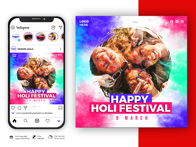 Holi Festival Social Media Posts Template india
