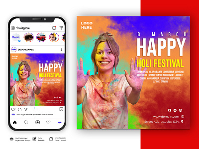 Holi Festival Social Media Posts Template india