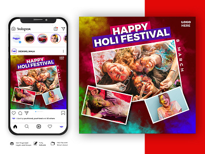 Holi Festival Social Media Posts Template india