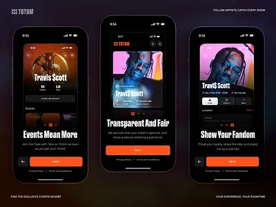 Totom. Concert Ticket Booking App animation app figma graphic design ios mobile mobile app ui ux