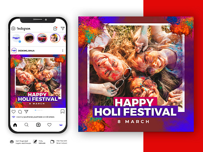 Holi Festival Social Media Posts Template india