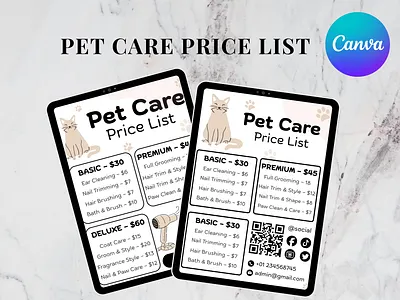 Pet Care Price List Template by Pawaus animalcare brandpresentation canvatemplate cleandesign creativetemplate editabletemplate pawaus petbusiness petbusinesstools petcarebranding petcaremarketing petcaretemplate petgrooming petindustry petservices petservicestemplate pricelisttemplate printabletemplate professionaldesign veterinarytemplate