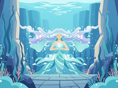 Serene Sea Goddess: A Mermaid Saga Vector Illustration adventure aquatic fantasy illustration mermaid mythical ocean underwater web