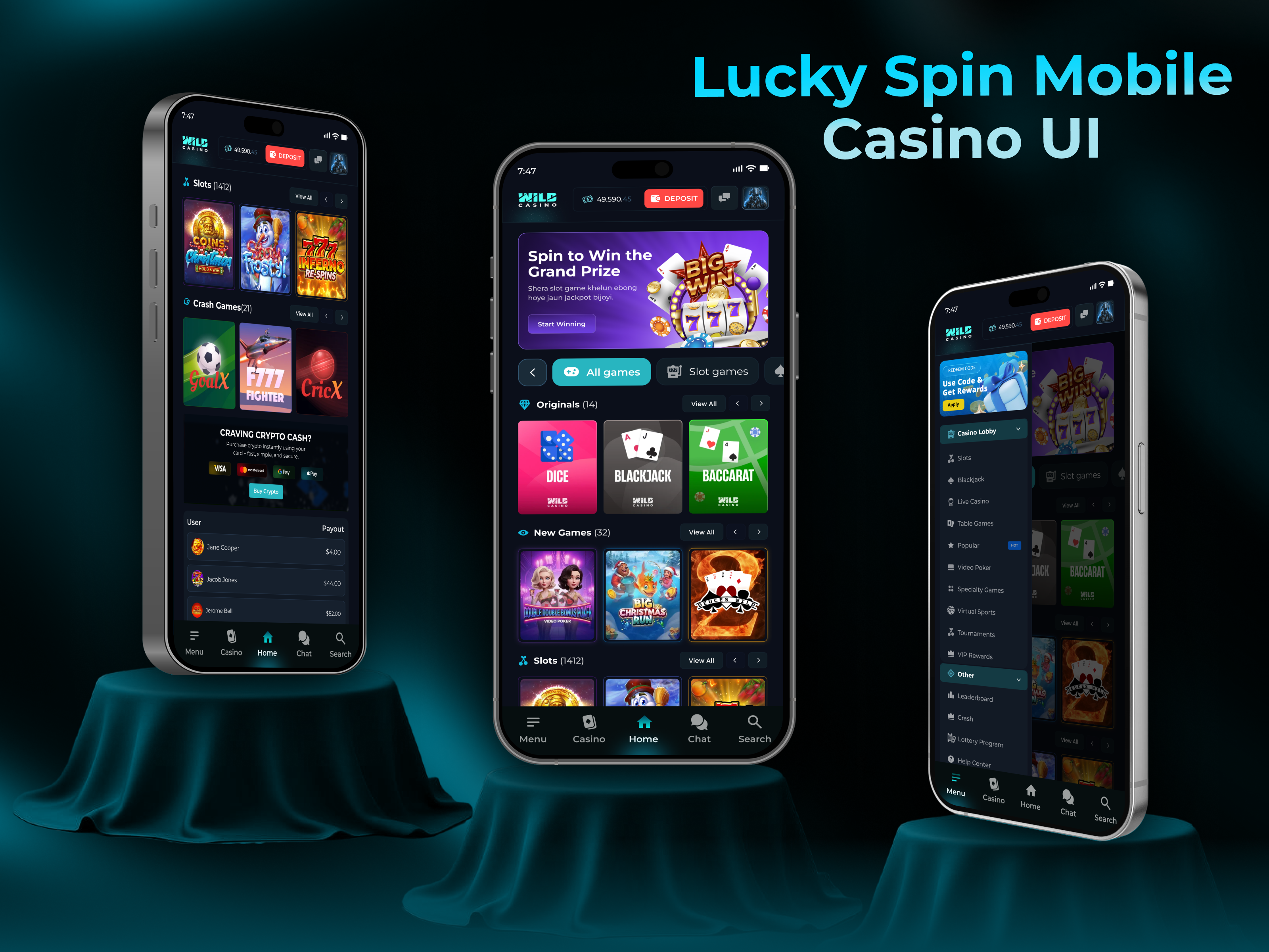 Lucky Spin Mobile Casino UI betting casino app casino dashboard casino platfrom crypto gambling ui gaming interface interface landing page live casino mobile app mobile casino online casino slot game social app tap game ui ui design user experience website design