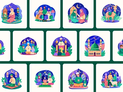 Eid and Ramadan Illustrations art artwork celebration culture decoration design eid event fasting feast festival flat holiday holy illustration print ramazan religious tradition vector