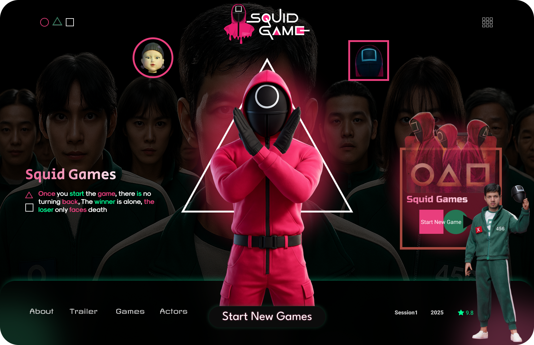Game Show Inspired Dark Landing Page UI dark ui entertainment ui figma game ui hero section landing page design neon design ui design ui ux design visual design web design website design