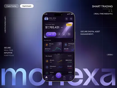 Monexa – Crypto Wallet & Trading App app app design bitcoin crypto crypto trading cryptocurrency design ethereum finance fintech forex ios mobile app portfolio balance stock market ui ux wallet