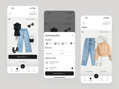 AI Wardrobe Mobile App – Smart Outfit Planner & Closet Organizer ai app ai styling ai wardrobe app app design closet organizer digital closet fashion app fashion tech lifestyle app mobile app mobile app design mobile ui outfit planner smart wardrobe ui ux design wardrobe app