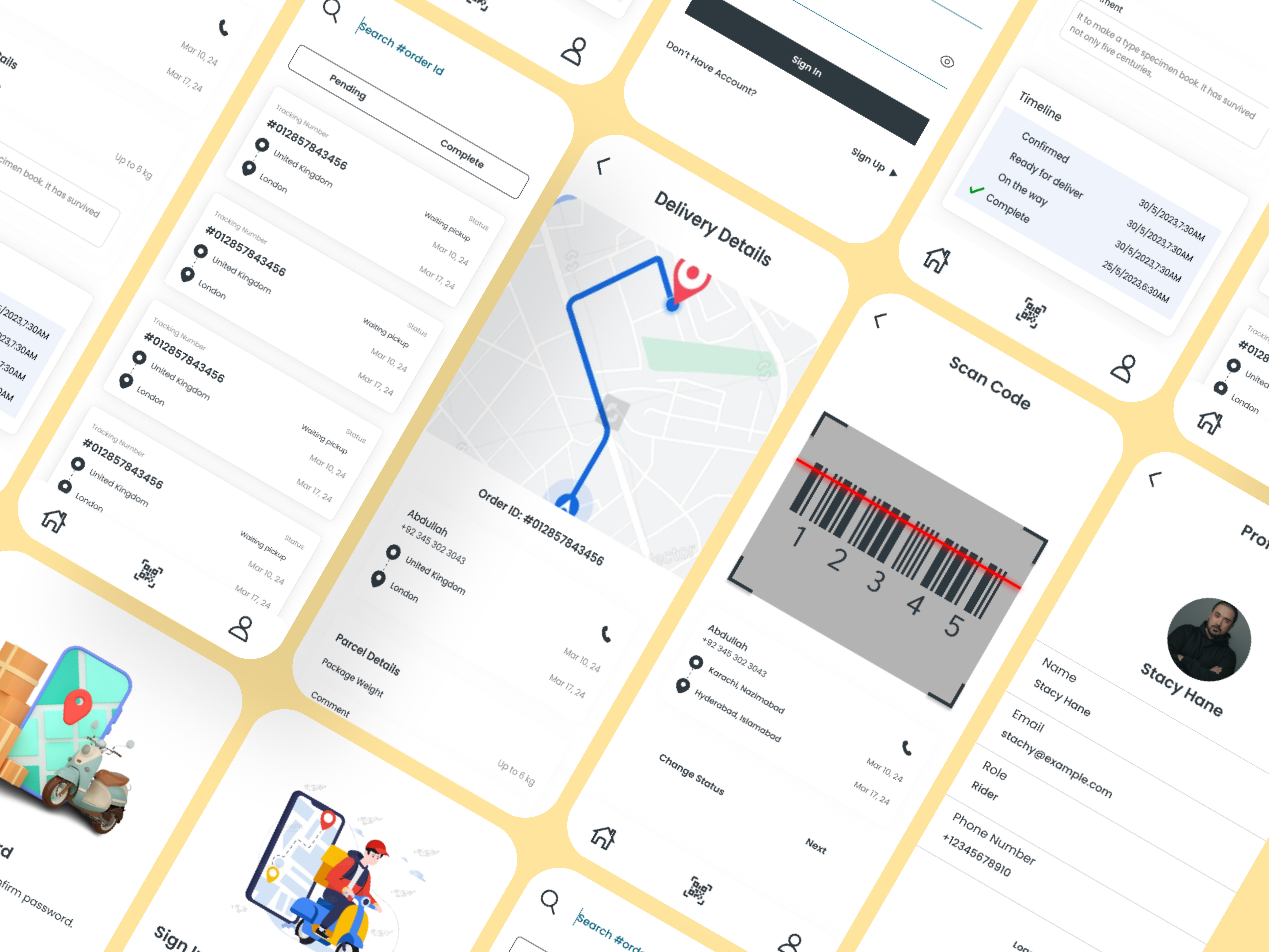 Parcel Delivery Tracking Mobile App UI Design app ui barcode scanner courier app dashboard ui delivery app kodersclan logistics app map integration mobile app design tracking app ui design user interface ux design