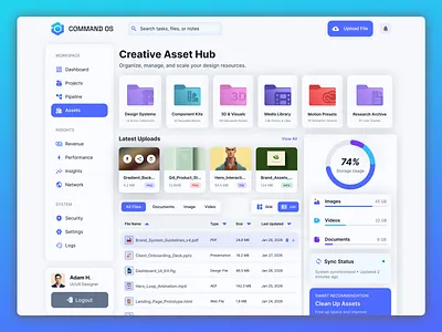 Command OS — Creative Asset Hub assets managments branding crm dashboard design dribbble ecommerce figma file manager kanban modern ui product design productivity saas ui ui design ux ux design web app webdesign
