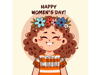 Cartoon of a Girl Decorated with Flowers in Her Hair cartoon celebrate celebration day empowerment equality event face femininity feminism freedom gender girl happy holiday inspirational lady people woman women