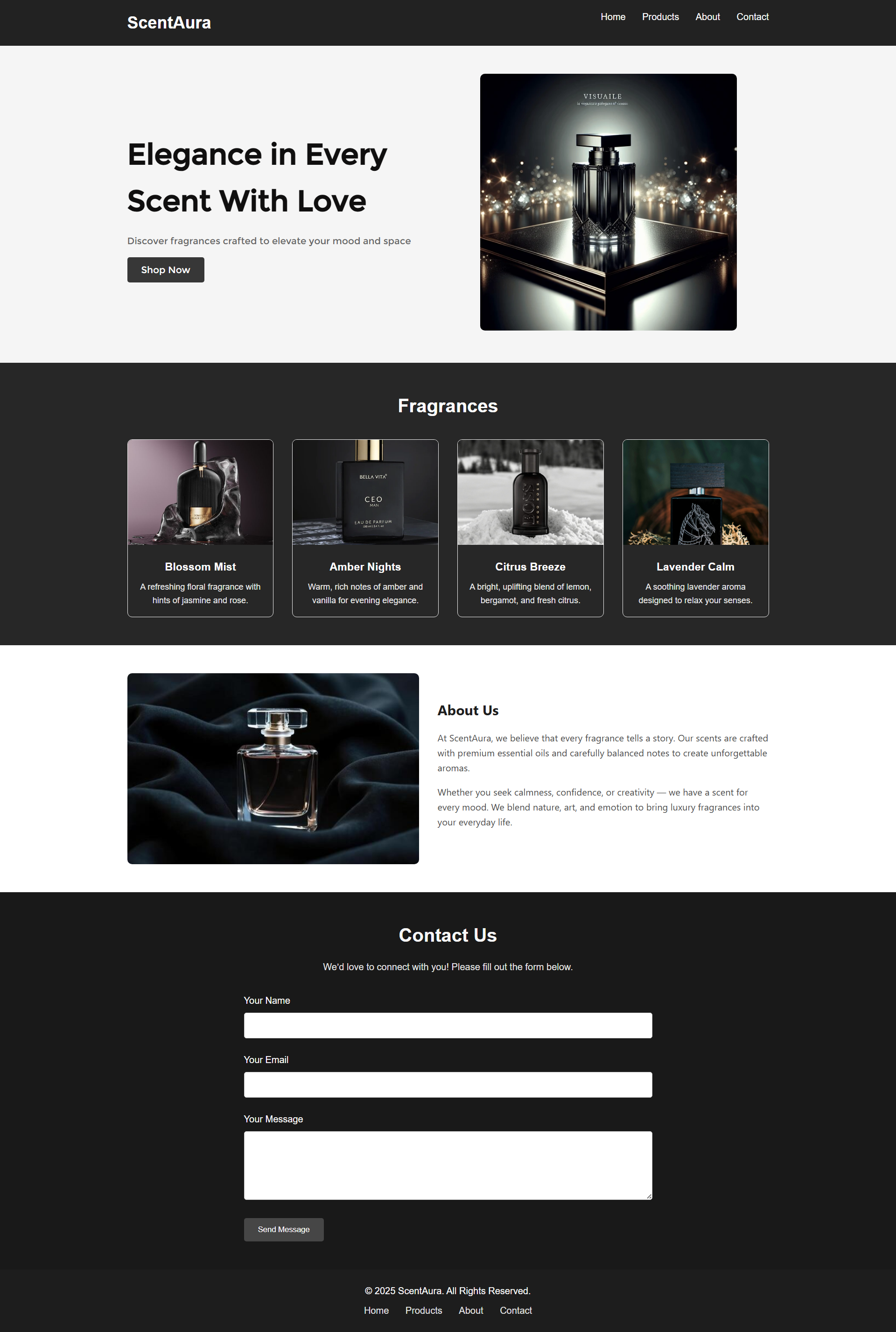ScentAura Website Landing Page UI Design advertisement branding design graphic design illustration logo typography ui ux vector