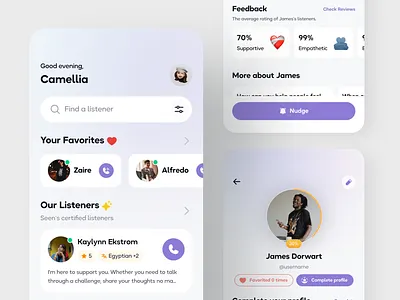 Seen ســ app design clean ui home screen minimal online therapy profile ui ux