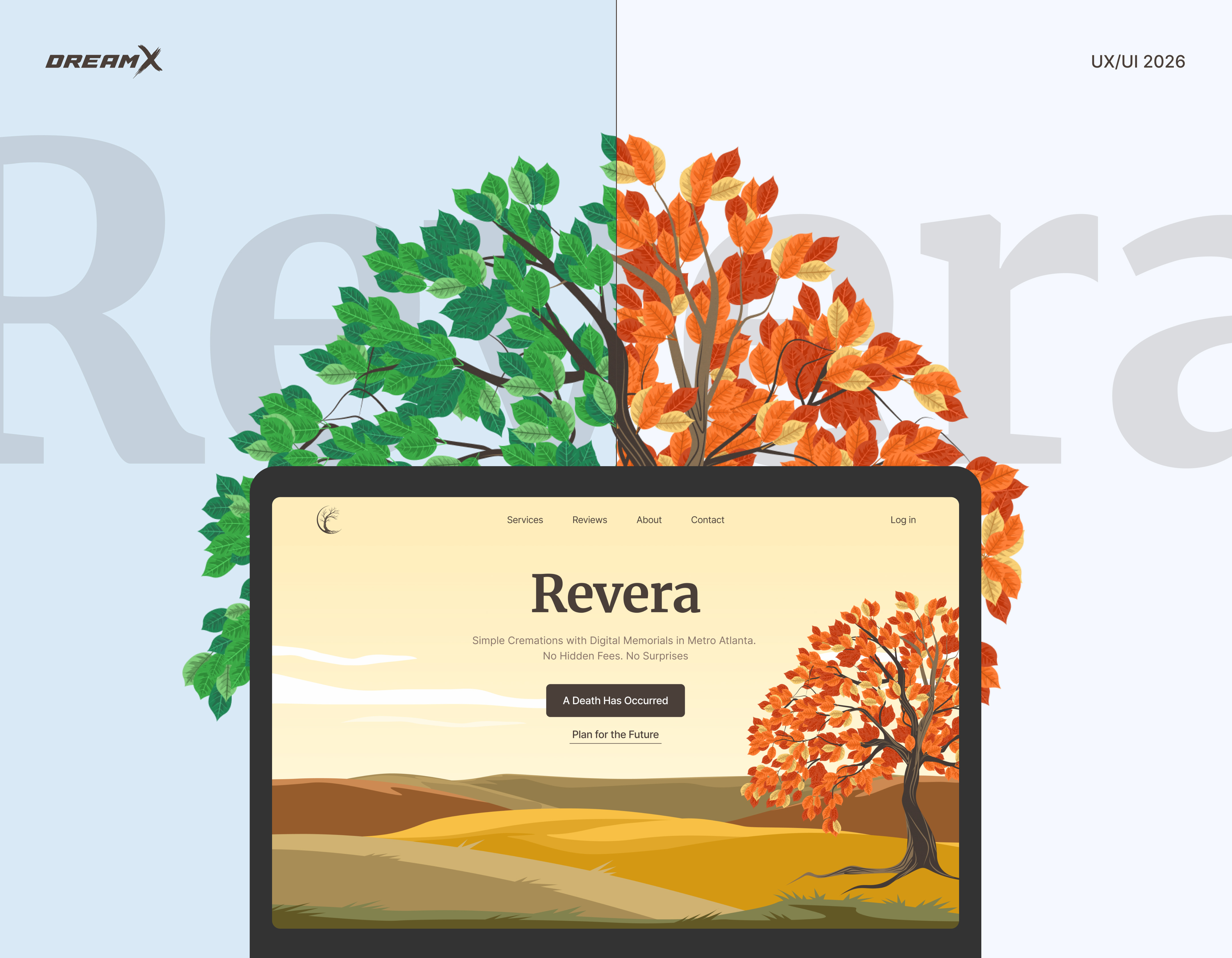 UX/UI Design for Revera | Memorial Service Platform clean uxui design cremation booking service cremation services empathetic ux intuitive interface memorial platform memorial service platform memory preservation nature illustration sensitive design serif typography warm colors design