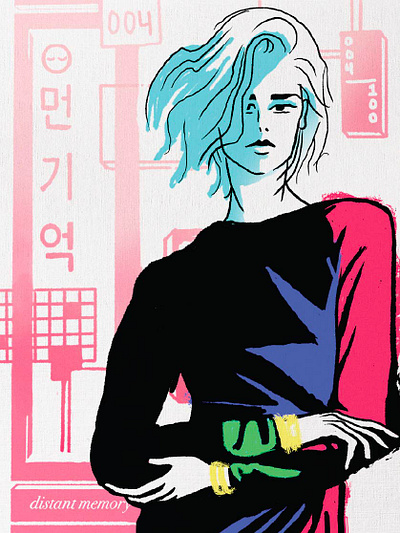 DISTANT MEMORY adobe illustrator album art album artwork album cover anime design editorial design graphic design illustration korean beauty patrick nagel poster design procreate