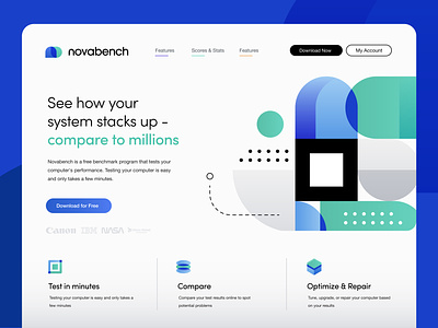 Novabench abstract app application branding computer cpu enterprise gpu gradient landing page layer logo memory minimal multiply shapes software startup tech web
