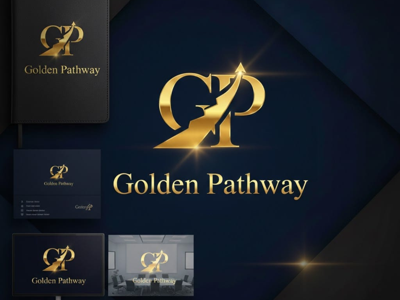 Golden Pathway – Luxury Corporate Brand Identity Design 3d branding corporate branding elegant business logo elegant typography logo executive brand identity financial logo design gold and navy logo gold logo design gold monogram logo graphic design logo luxury identity luxury logo design mfdesignzone modern gold branding monogram branding navy gold logo premium brand identity premium corporate logo