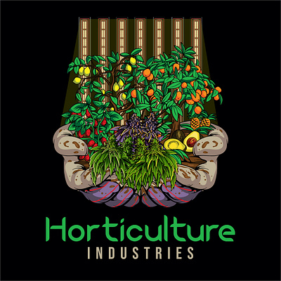 Horticulture Industries Logo branding cartoon character design farmer fruits fun icon illustration logo marijuana mascot nature plant vector