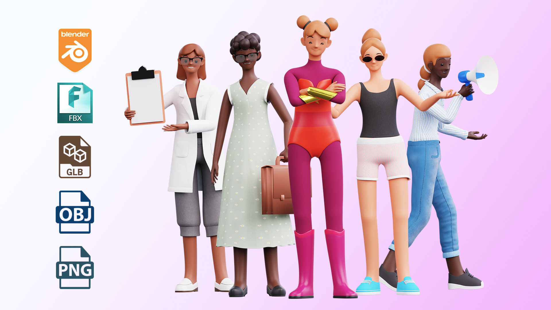 Humanz - Modular 3D characters 3d 3d character blender character cute design female figma graphic design human illustration illustrations modular render stylized ui