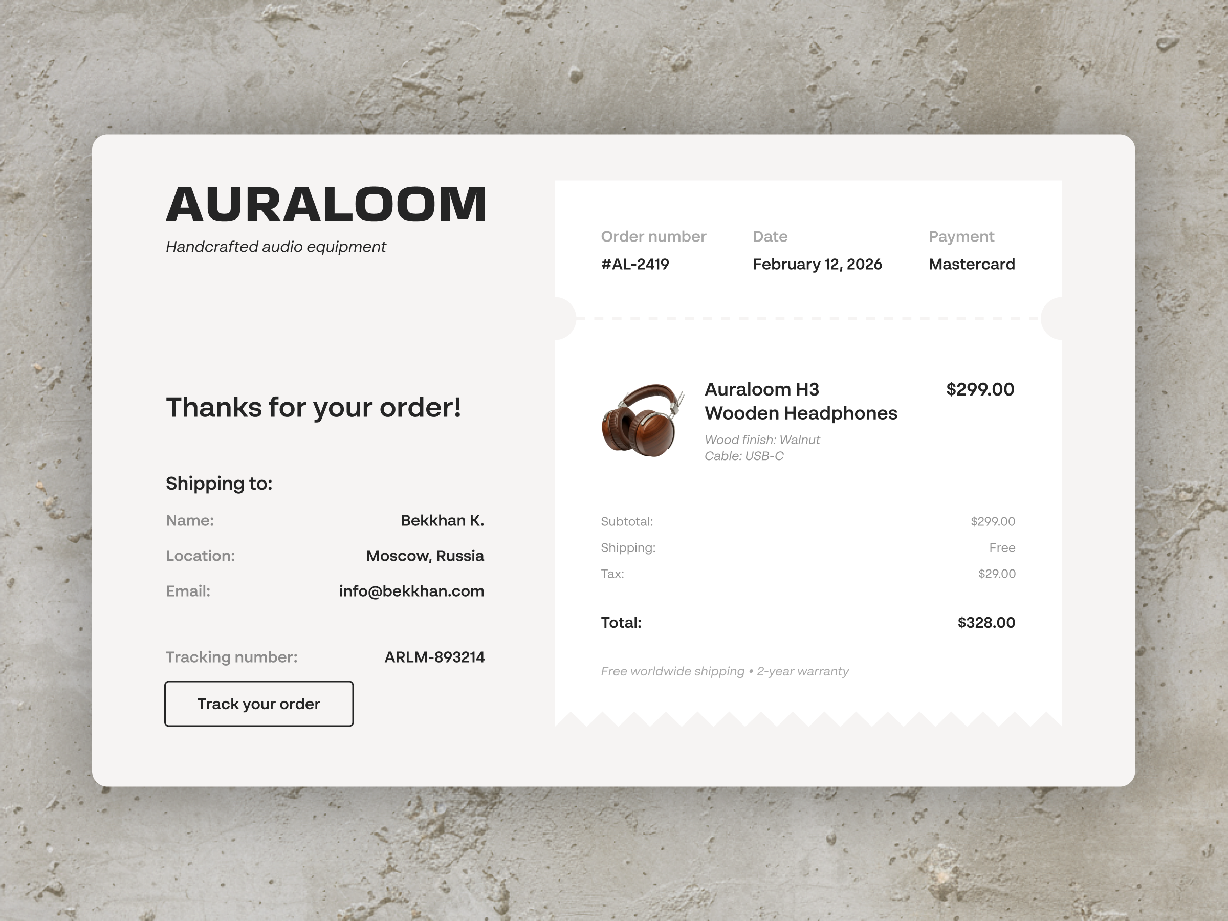 Email Receipt clean email graphic design headphones natural receipt ui