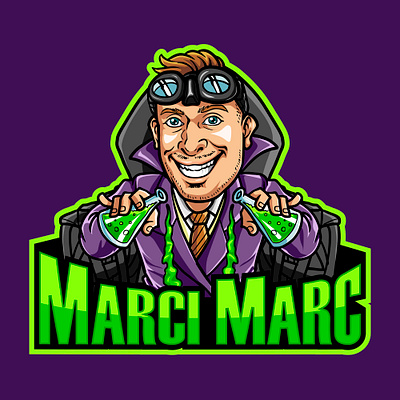 Marci Marc Logo branding caricature cartoon character design fun icon illustration logo mascot nerd scientist vector