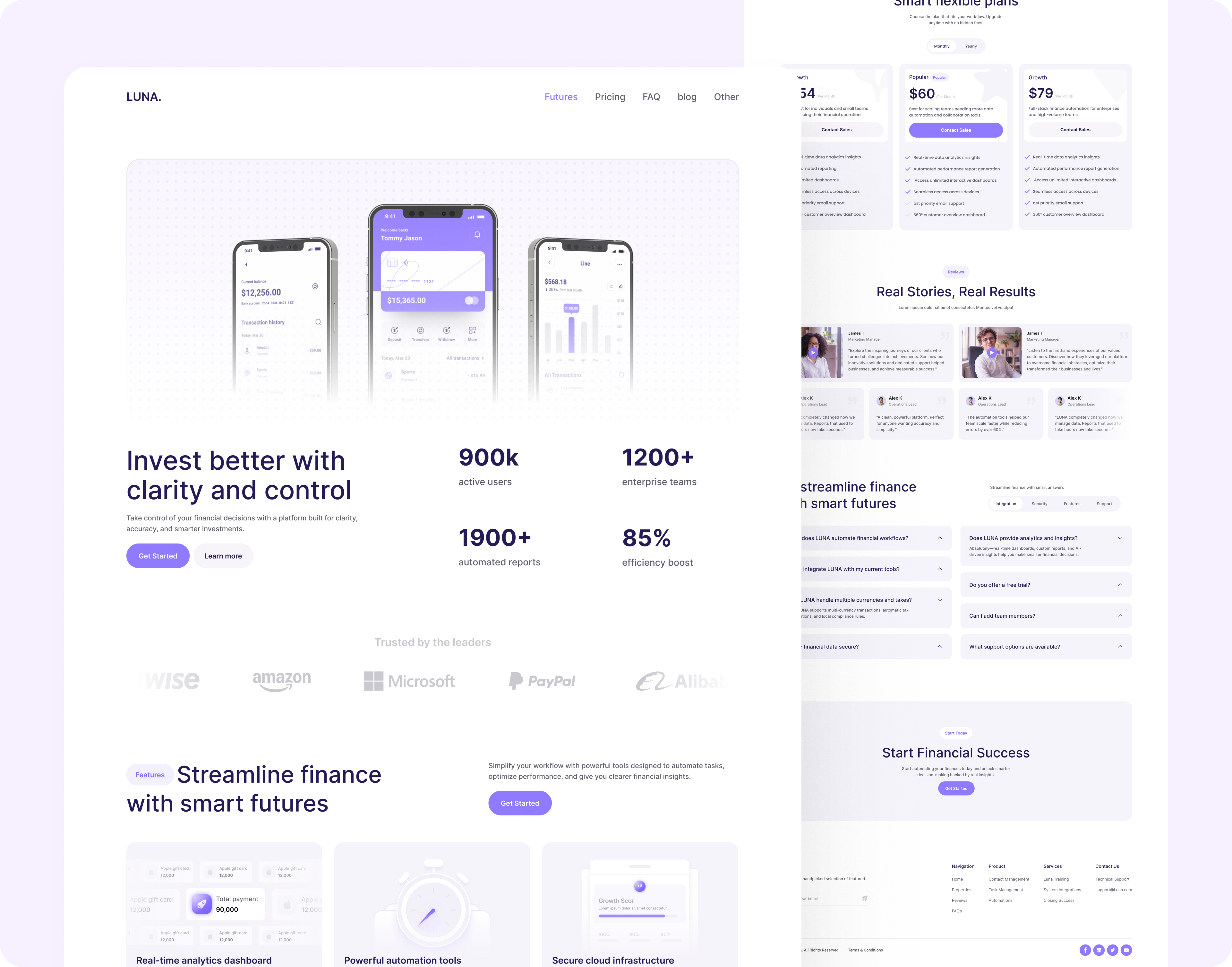 LUNA – Finance & Investment SaaS Landing Page landing page landing page design saas landing page ui ui design uiux design user interface design ux design web design