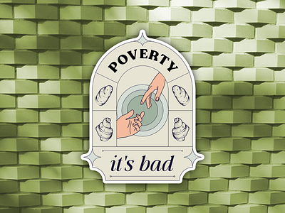 Poverty Is Bad sticker abstract art branding design green illustration lines merch neutral promo sticker tan typography yellow