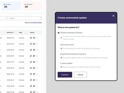 Automated Employee Updates — From Manual Reporting to Smart Auto adminpanel automation b2bdesign dashboard datatable datavisualization designsystem enterprise hrtech productdesign productthinking reporting uidesign userexperience uxcase uxdesign webapp workflow