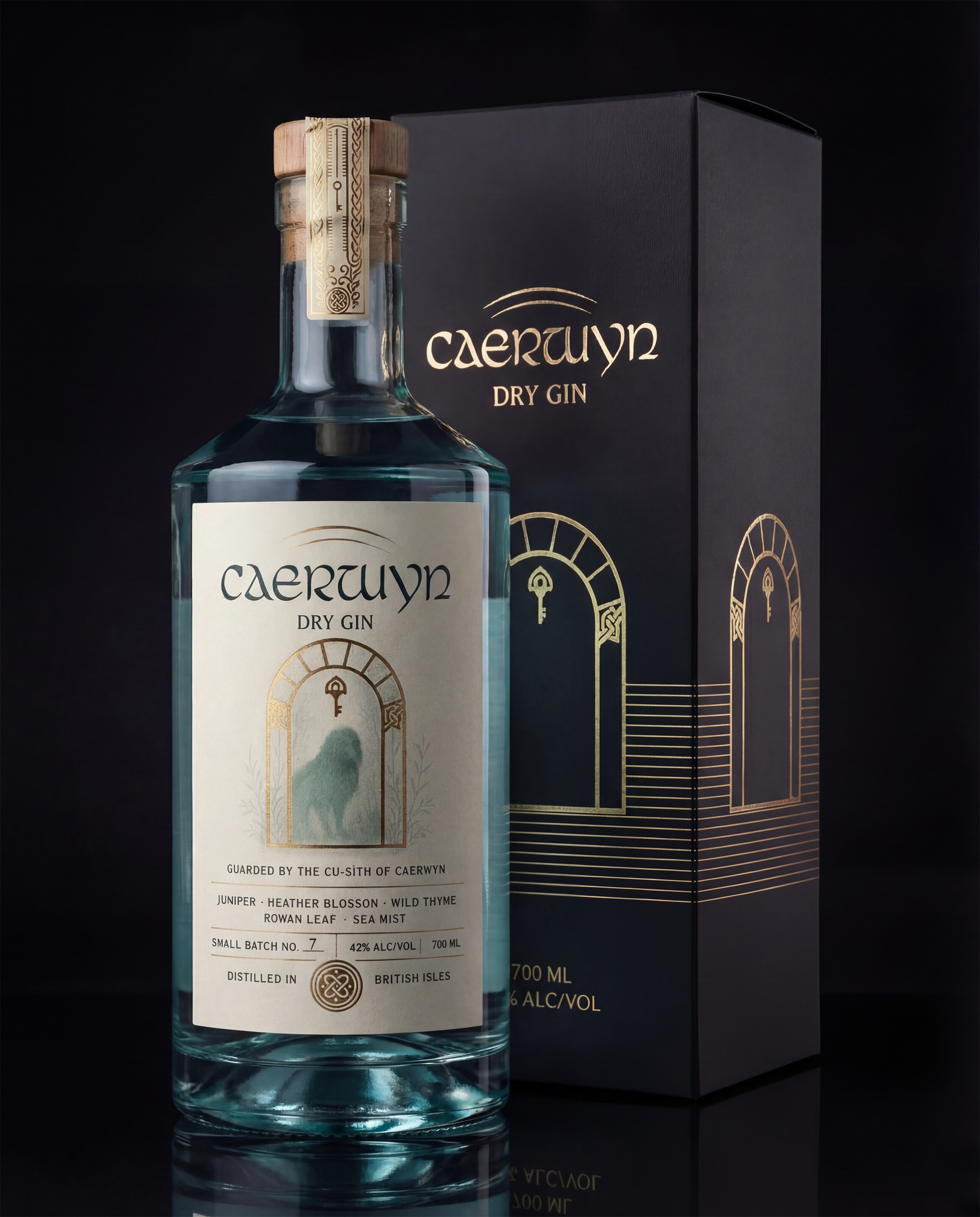 Gin packaging design — Caerwyn alcohol packaging beverage packaging bottle design brand identity branding celtic design craft gin drinks branding dry gin foil stamping gin packaging label design luxury packaging ornamental design packaging design premium packaging product packaging spirits packaging typography visual identity