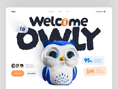 Owly (hero) 3d branding card design illustration ui ux website