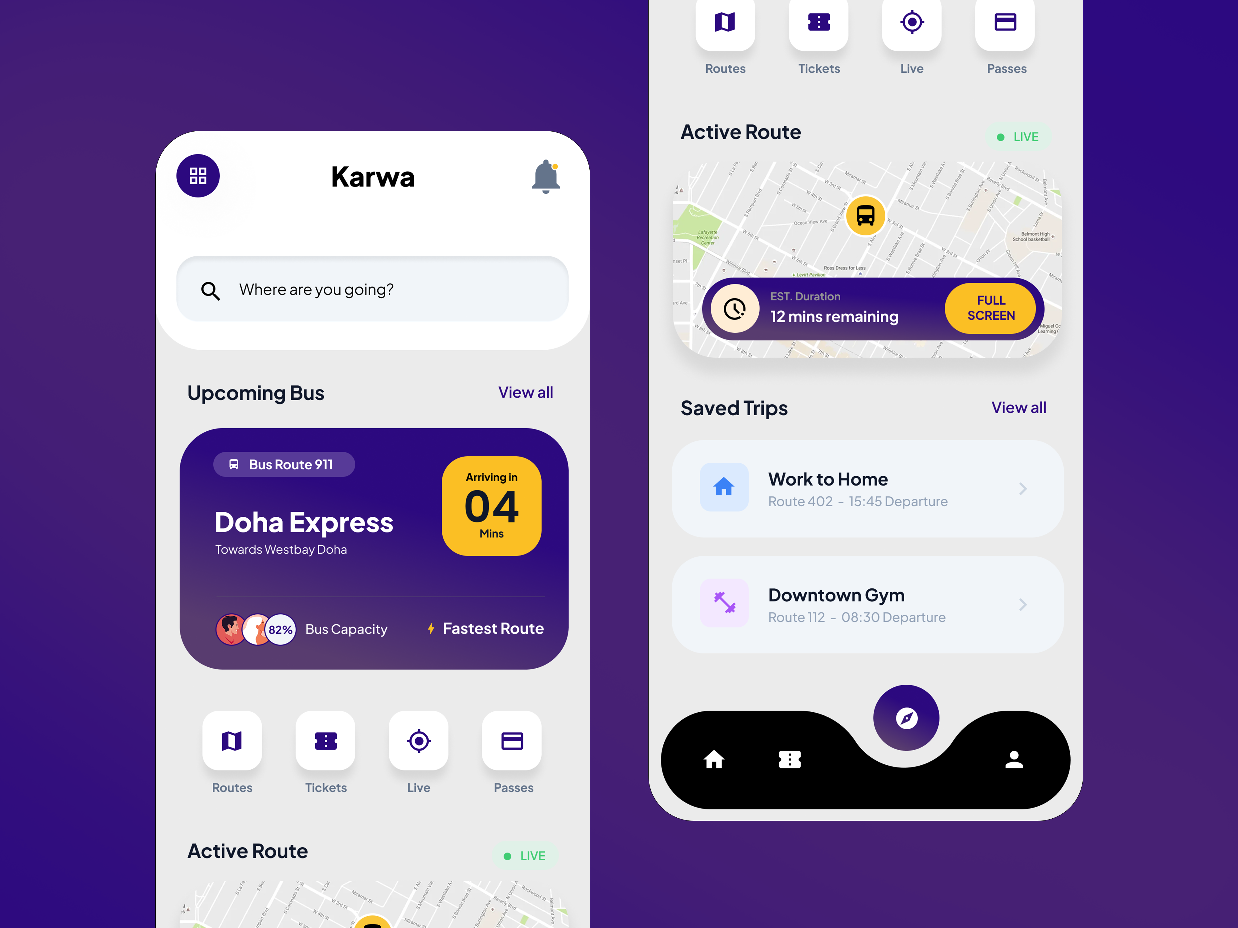 Karwa - Public Transport App Design busapp qatar transportapp ui uiux