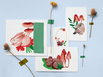 Sleeping baby animals clipart collection animals cards clipart cute drawing forest hand drawn illustration surface decor wall art watercolor woodland