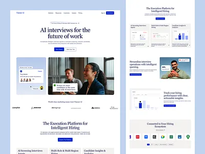 Vlanner - AI Interviews Landing page ai agent ai assistant ai interviews hiring ai product ai tool artificial intelligence clean design homepage hr management landing page modern platform saas schedule meeting techdesign ui ux video call automation web design website