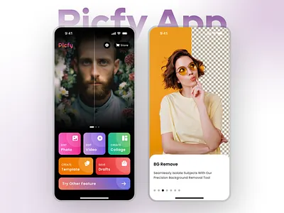 Picfy App 3d animation appdevelopment branding collagemaker graphic design logo mobileapp motion graphics ui