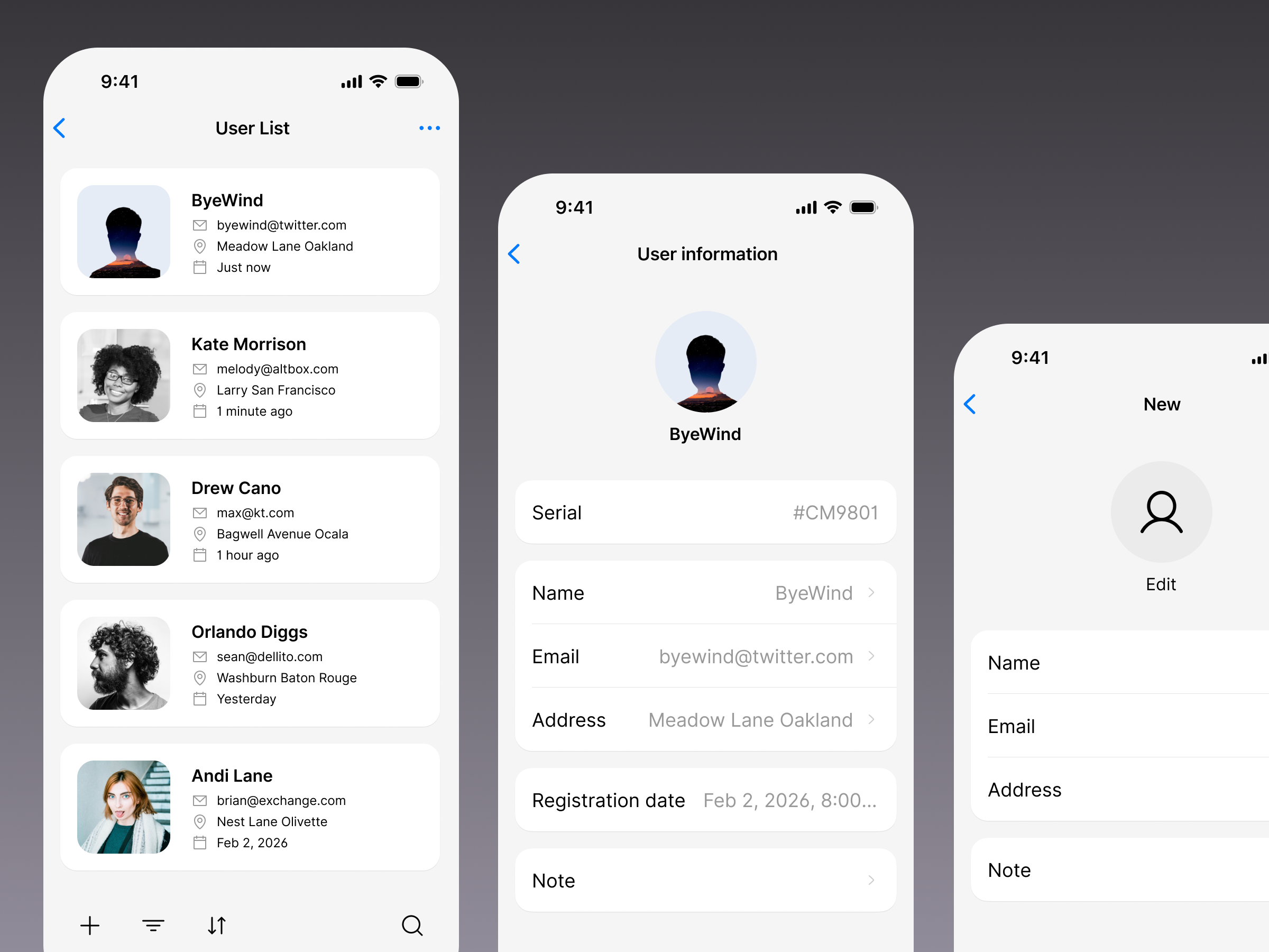 User mobile page - Made with SnowUI