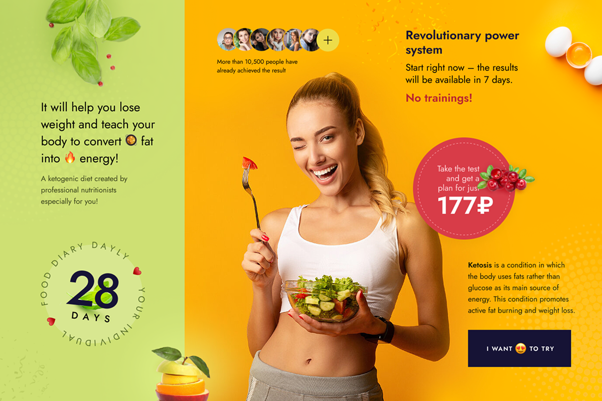 SlimSpace diet figma fitness graphic design healthy food ketodiet landingpage slim body ui ui design ux uxui webdesign weight диета еда кето лендинг питание похудение