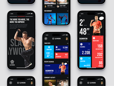 🏋🏼 Slaywork - Workout App app app design bold bold design clean color dark dark app dark mode design sharp design sport sport app ui uiux workout workout app