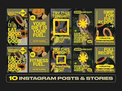 Healthy Food Instagram Posts & Stories blogger coach cooking diet fitness gym healthy influencer lifestyle nutrition promotion recipe recipes template