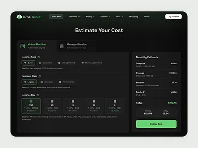 Cloud Pricing Calculator UI (Dark Mode) calculator cloud dark mode dashboard devtools figma pricing product design saas ui design ux design web app