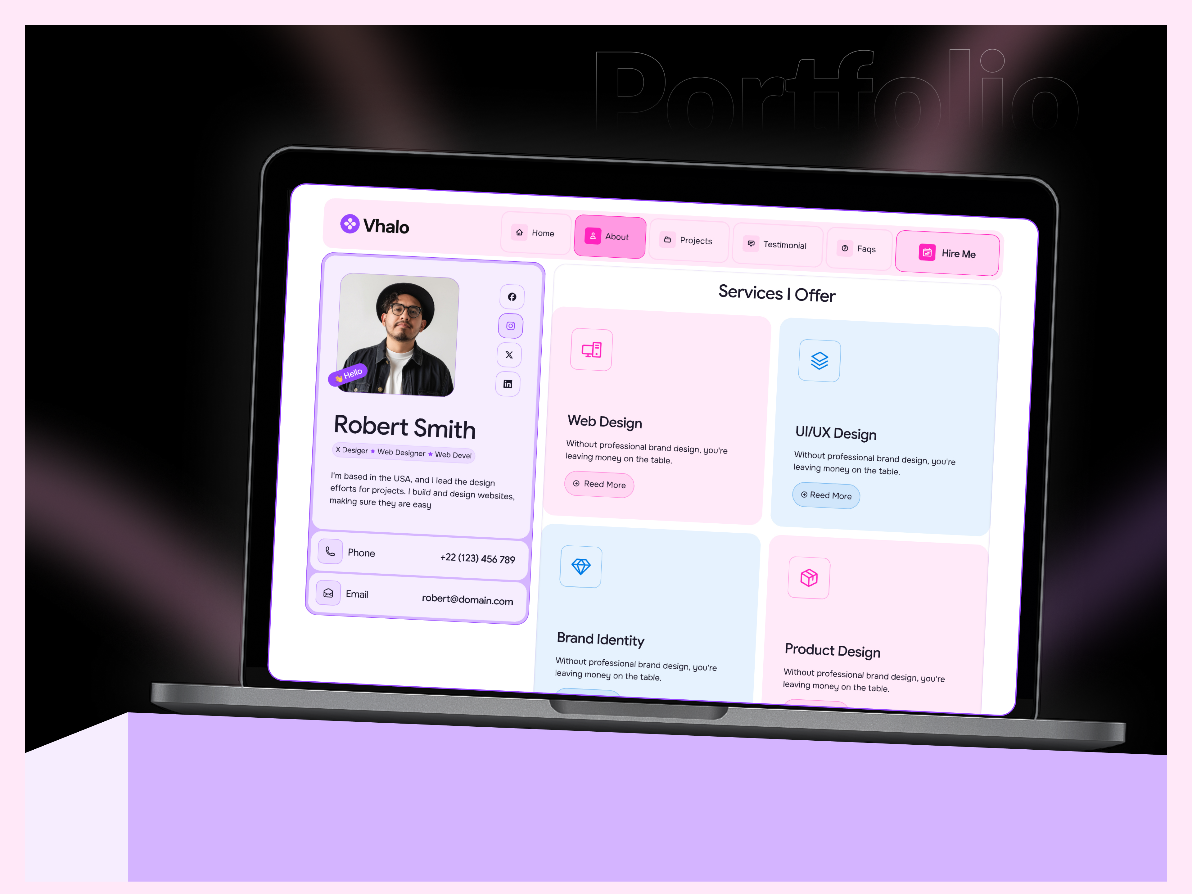 Vhalo – Freelancer Portfolio Website Template branding freelancer portfolio freelancer website graphic design logo personal portfolio personal website product design ui webflow website design